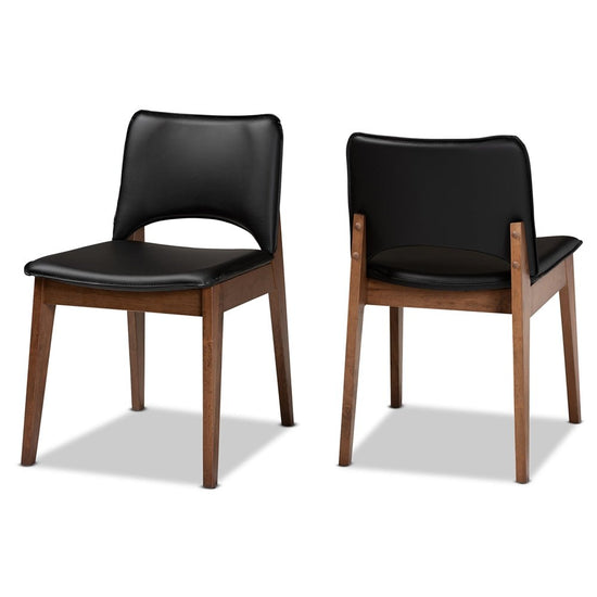 Baxton Studio Afton Mid Century Modern Faux Leather & Walnut Brown Finished Wood 2 Piece Dining Chair Set - lily & onyx