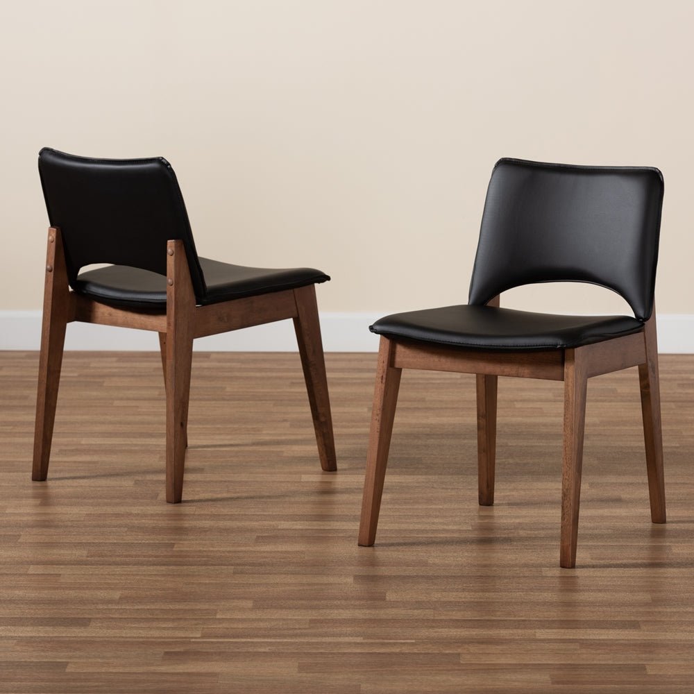 Baxton Studio Afton Mid Century Modern Faux Leather & Walnut Brown Finished Wood 2 Piece Dining Chair Set - lily & onyx