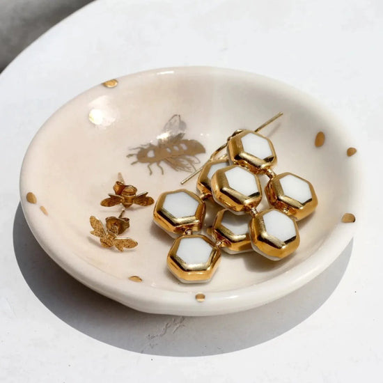Apricity Ceramics Apricity Ceramics 3" Drops of Honey Porcelain & 22K Gold Trinket Dish - lily & onyx