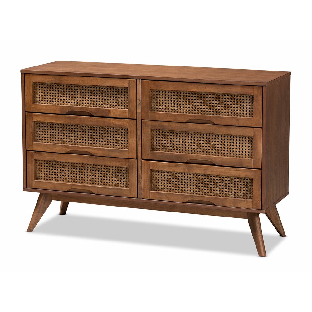 modern rattan dresser Barrett Mid-Century Modern 6-Drawer Rattan Dresser