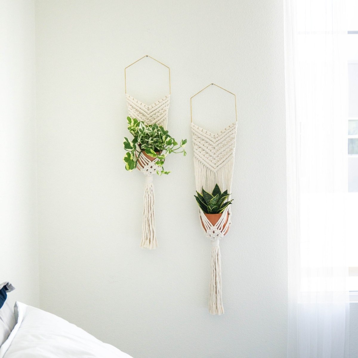 brass plant hanger Macrame Plant Hanger with Brass Hexagon Frame