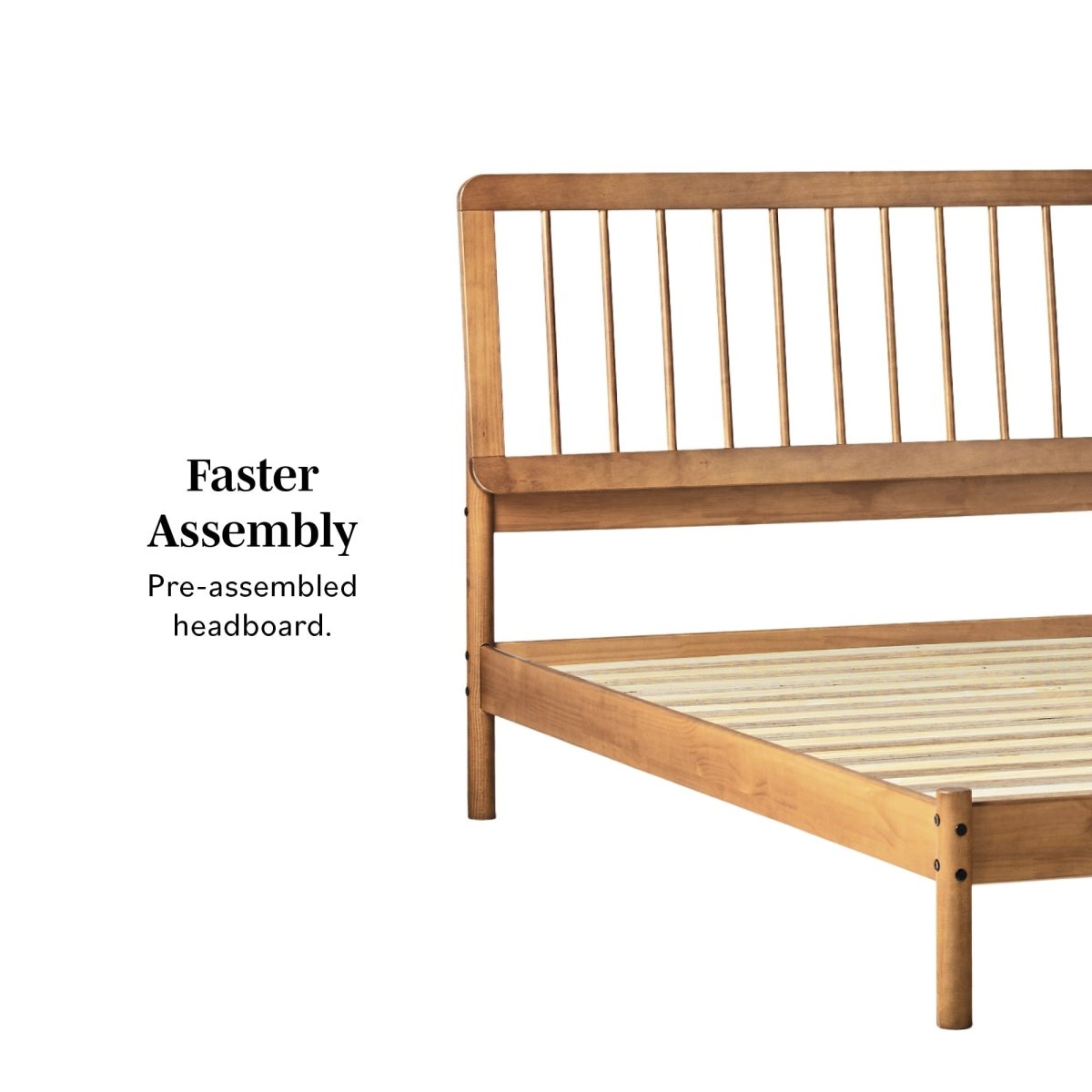 Walker Edison Cama Mid-Century Modern Slatted Solid Wood Bedframe Collection - lily & onyx