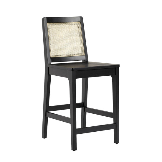 Walker Edison Catalina Solid Wood Bar Stool with Rattan Back Insert, Set of 2 - lily & onyx