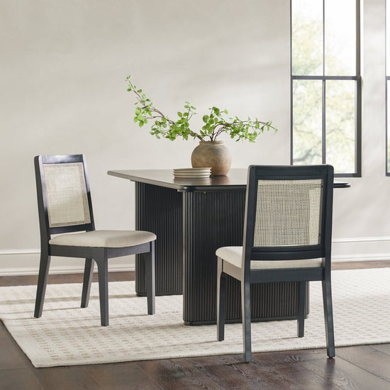 Walker Edison Catalina Solid Wood Dining Chair with Rattan Inset Back, Set of 2 - lily & onyx