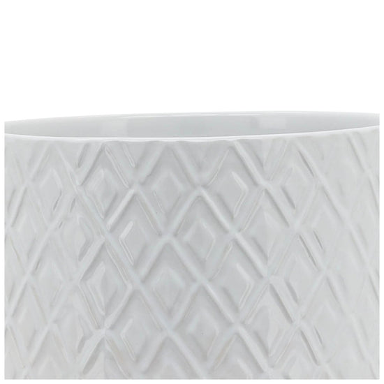 Sagebrook Home Ceramic Planter with Diamond Pattern and Glossy Finish and Wood Stand, Light Gray Ombre - lily & onyx