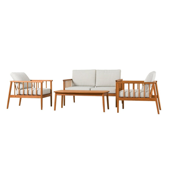 Walker Edison Circa Modern 4-Piece Solid Wood Spindle Patio Chat Set - lily & onyx