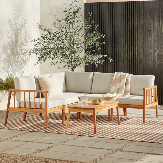Walker Edison Circa Modern 6-Piece Spindle Solid Wood Outdoor Sectional and Coffee Table - lily & onyx