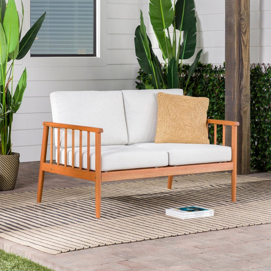 Walker Edison Circa Modern Solid Wood Spindle Patio Loveseat - lily & onyx