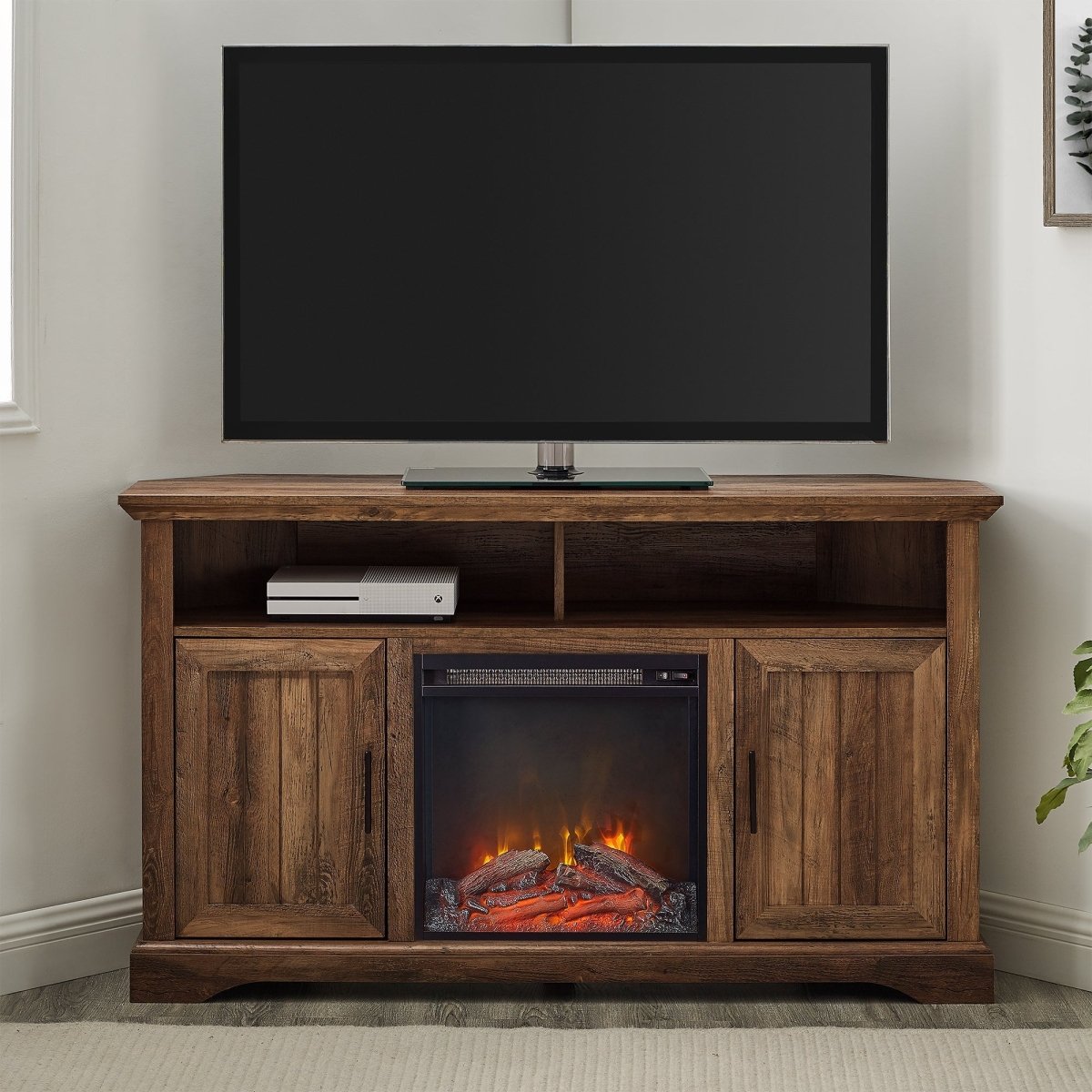 Walker Edison Columbus 54" Grooved Door Corner Fireplace TV Stand - lily & onyx