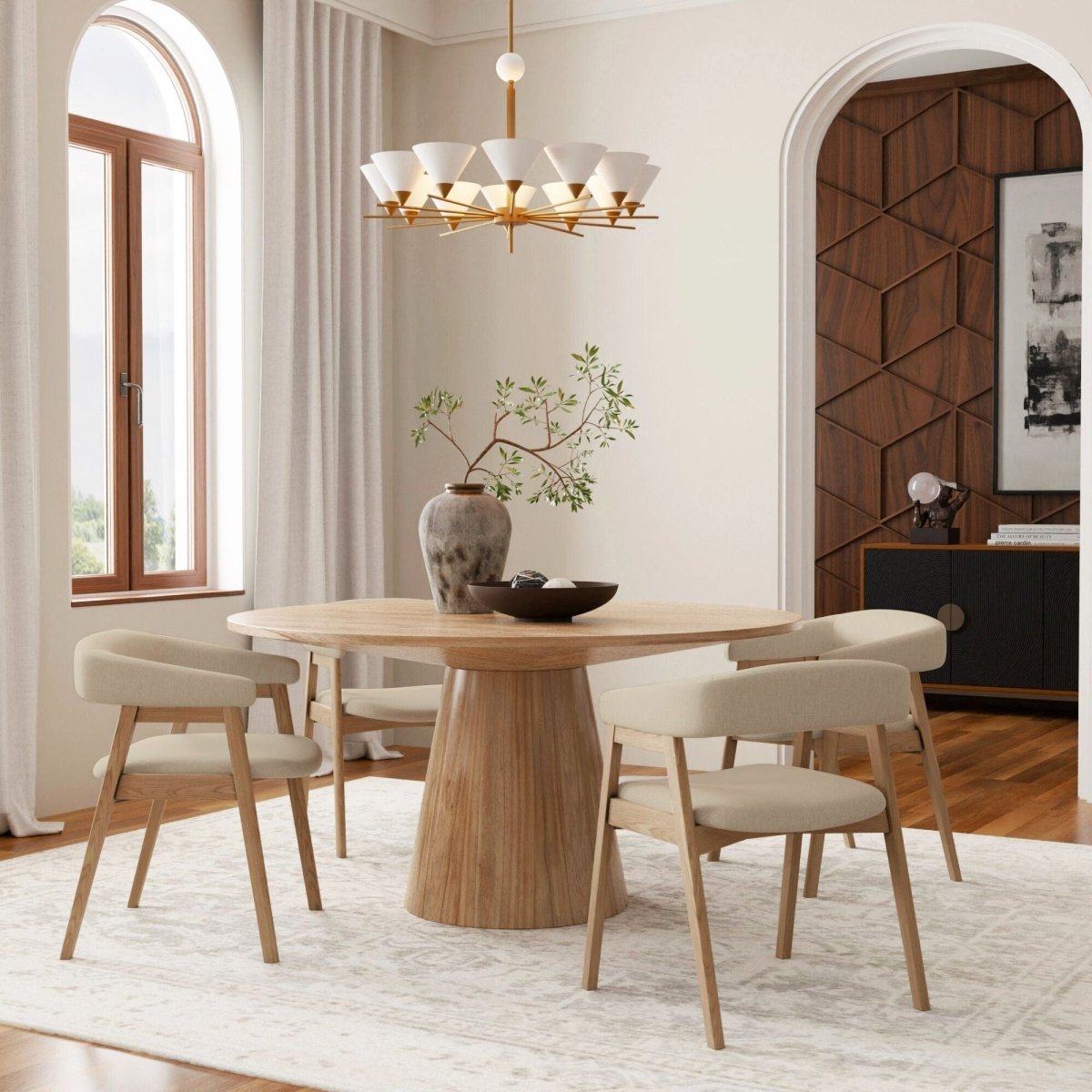 Alpine Furniture Cove Round Dining Table, Natural - lily & onyx