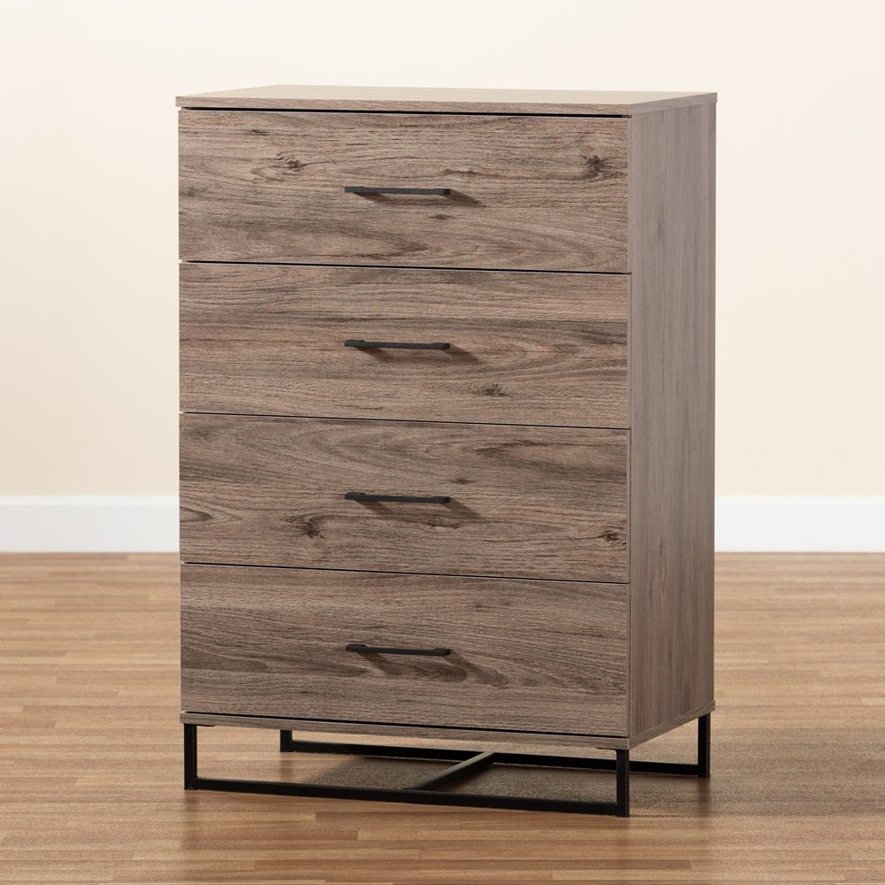 Baxton Studio Daxton Modern And Contemporary Rustic Oak Finished Wood 4 Drawer Storage Chest - lily & onyx