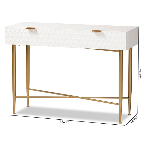 Baxton Studio Galia Modern And Contemporary White Finished Wood And Gold Metal 1 Drawer Console Table - lily & onyx