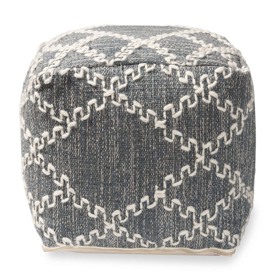 Baxton Studio Geyne Modern And Contemporary Bohemian Gray And Ivory Handwoven Cotton Blend Pouf Ottoman - lily & onyx
