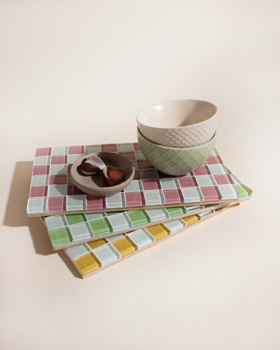 Subtle Art Studios Glass Tile Decorative Tray - Pink Himalayan Salt Milk Chocolate - lily & onyx