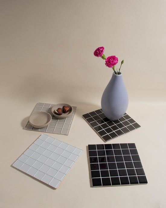 Subtle Art Studios Glass Tile Decorative Tray - White Canvas - lily & onyx