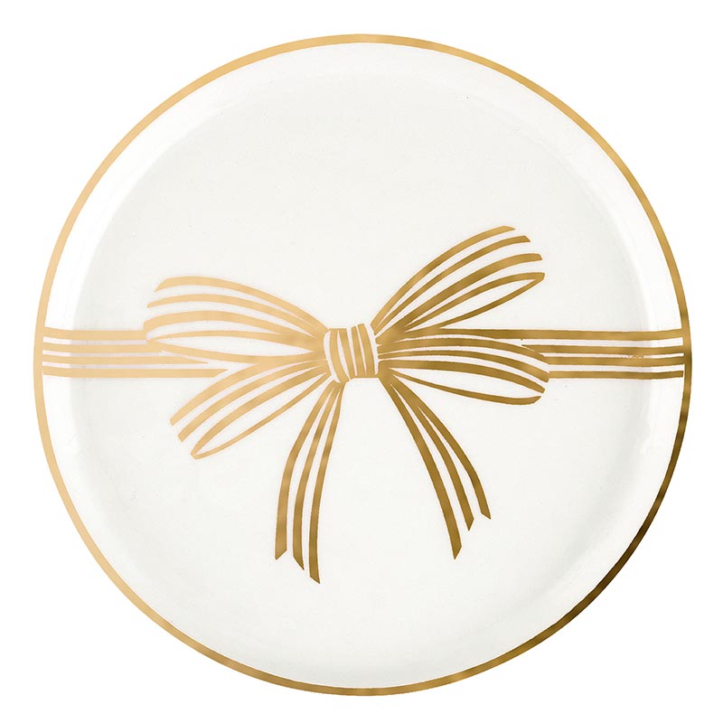 Santa Barbara Design Studio Gold Bow Holiday Appetizer Plates, 5.25" - Set Of 8 - lily & onyx