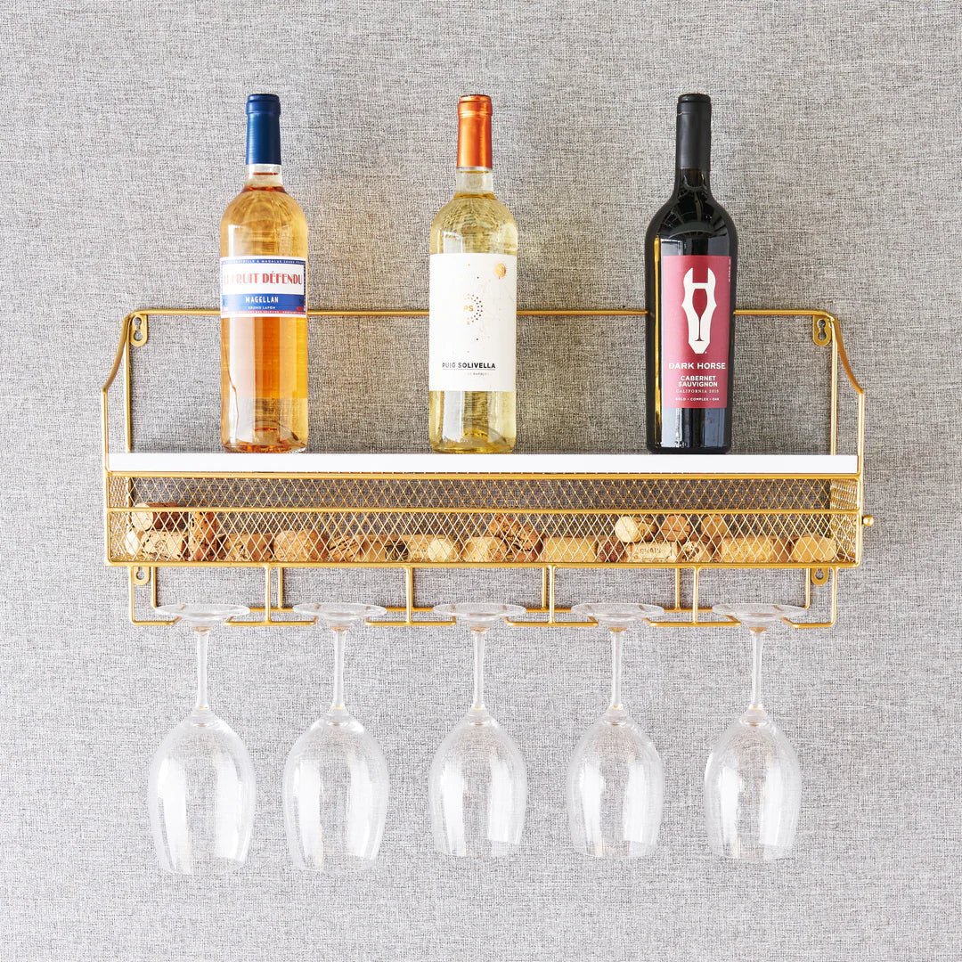 Twine Living Gold Wall Mounted Wine Rack and Cork Cage - lily & onyx