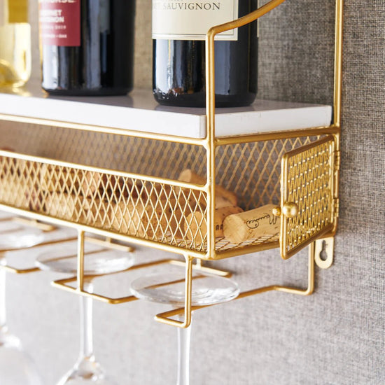 Twine Living Gold Wall Mounted Wine Rack and Cork Cage - lily & onyx