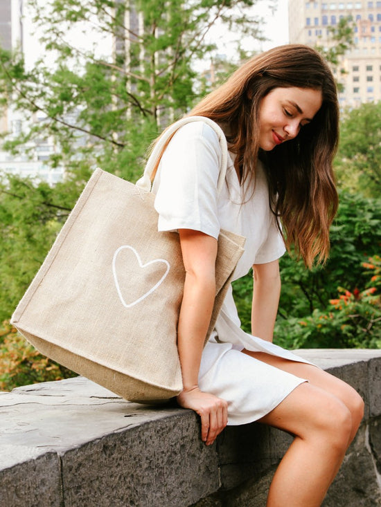 KORISSA Jute Canvas Market Bag - Love - lily & onyx