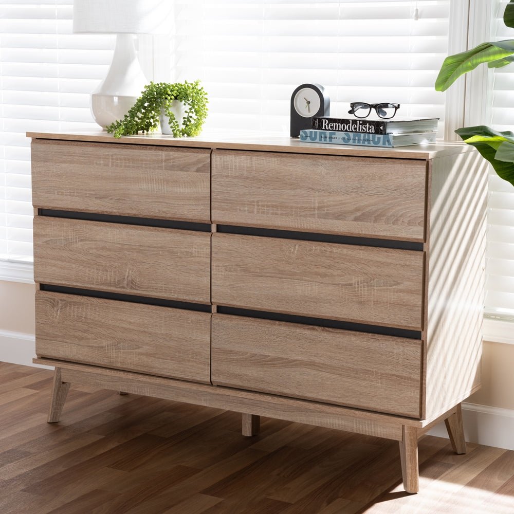 Miren Mid-Century 6-Drawer Oak Dresser