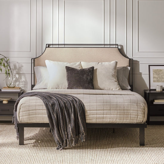 Walker Edison Mimi Upholstered Traditional Metal Queen Bed - lily & onyx