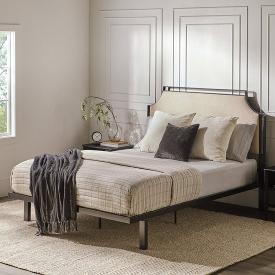 Walker Edison Mimi Upholstered Traditional Metal Queen Bed - lily & onyx