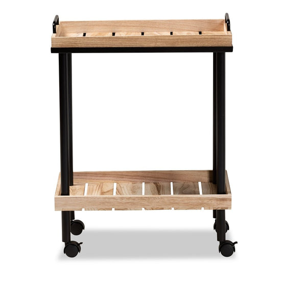 Baxton Studio Olinda Modern And Contemporary Oak Brown Finished Wood And Black Metal Kitchen Cart - lily & onyx