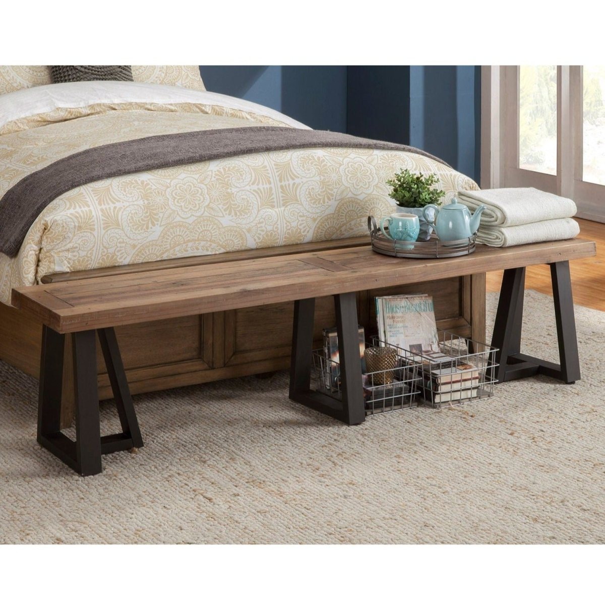 Alpine Furniture Prairie Dining Bench, Natural/Black - lily & onyx