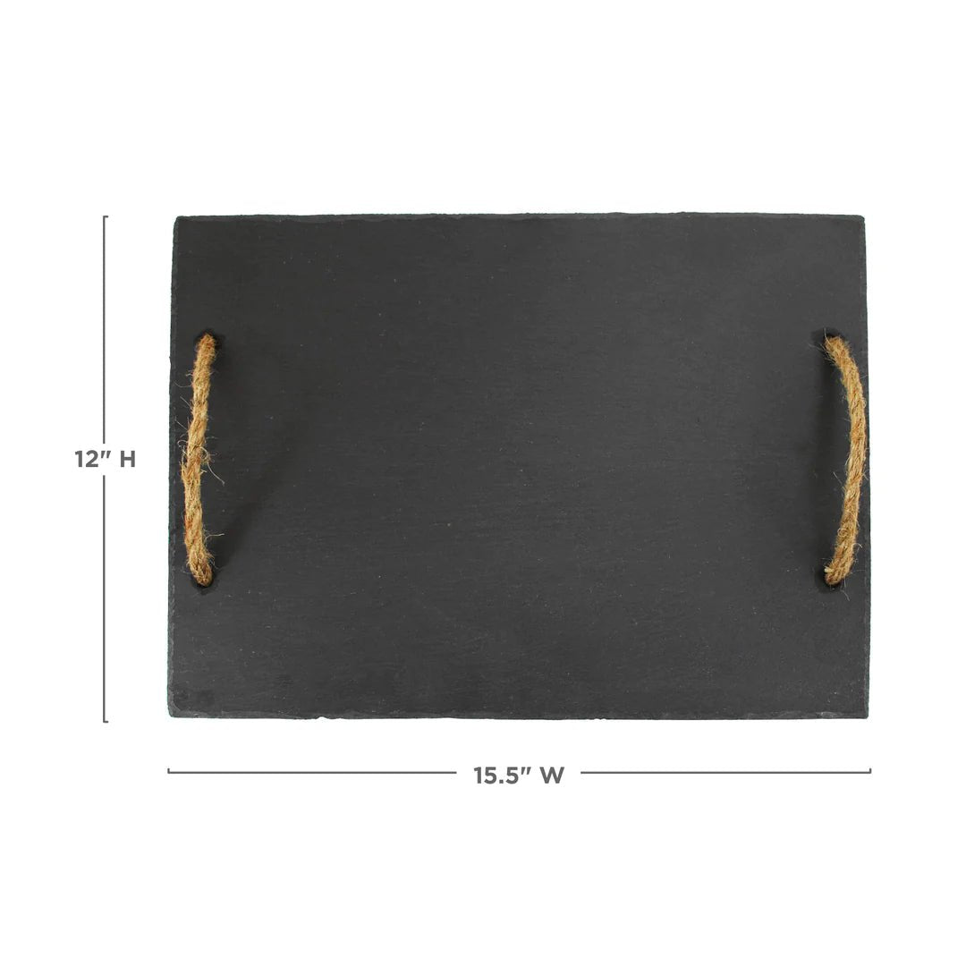 Twine Living Rectangular Slate Cheese Board with Decorative Rope Handles - lily & onyx