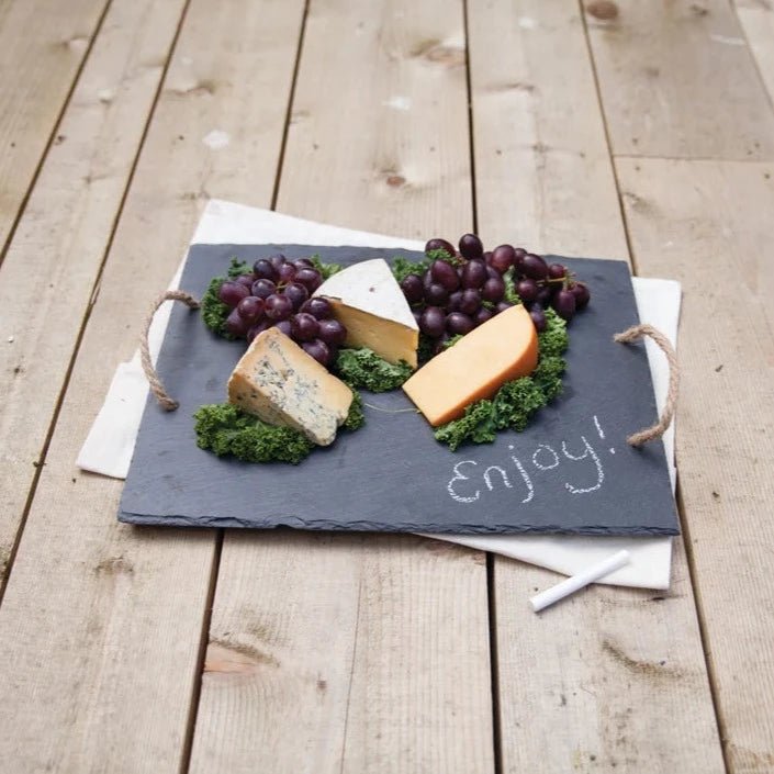 Twine Living Rectangular Slate Cheese Board with Decorative Rope Handles - lily & onyx