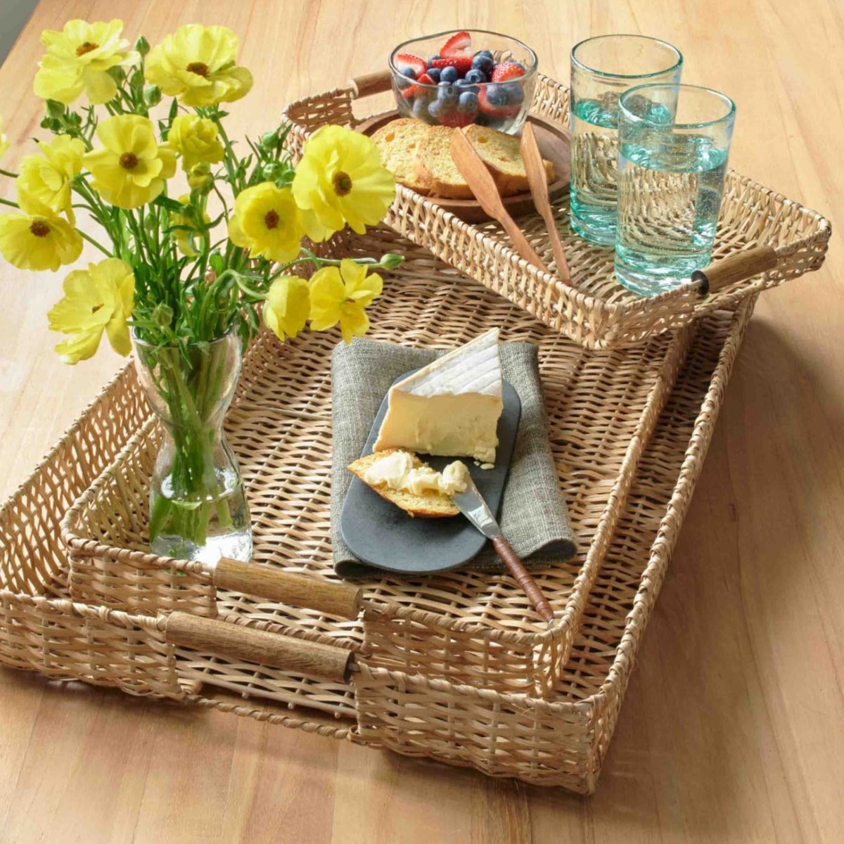 texxture Rimabi™ Bamboo Serving Tray with Wood Handles, Set of 3 - lily & onyx