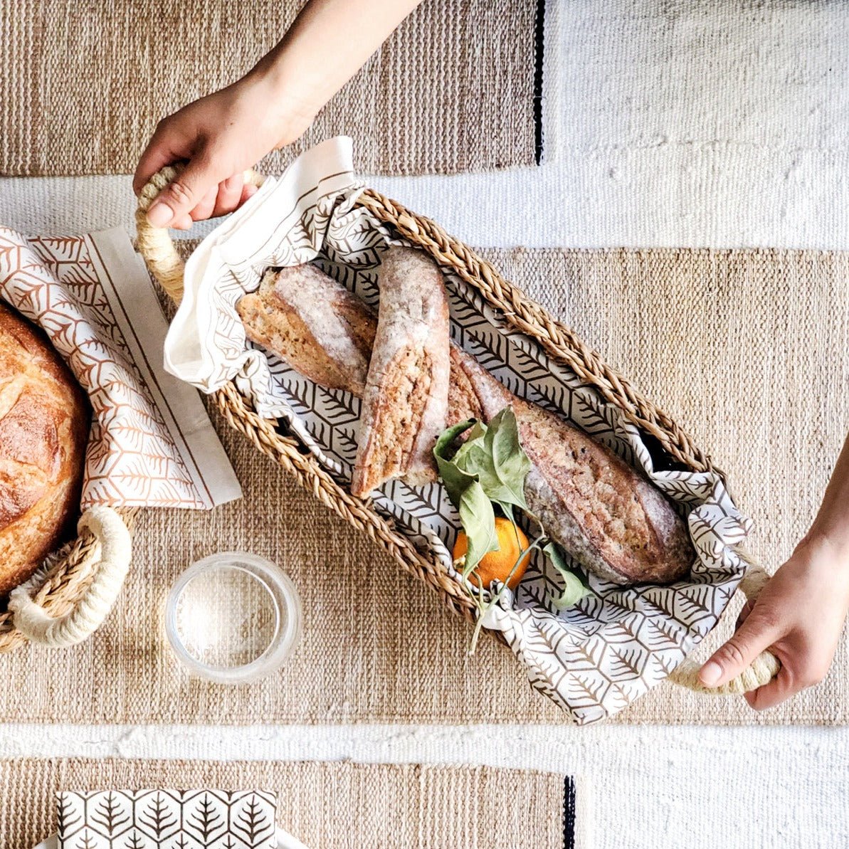 KORISSA Savar Bread Basket with White Handle - lily & onyx