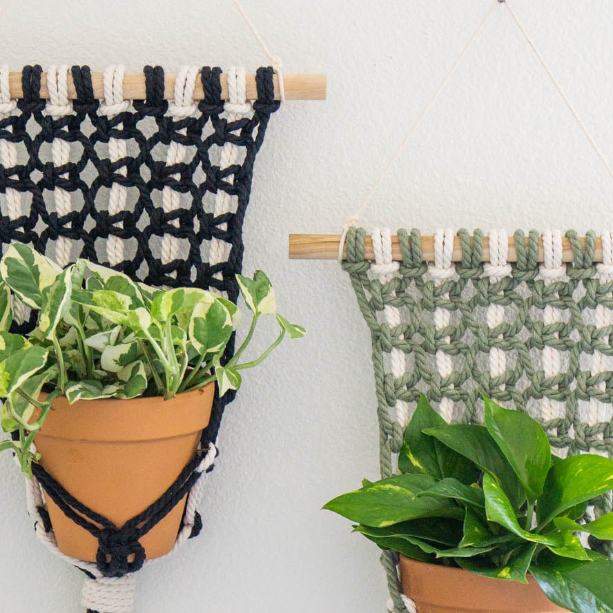 macrame plant hanger loop Two-Tone Macrame Plant Hanger 20"