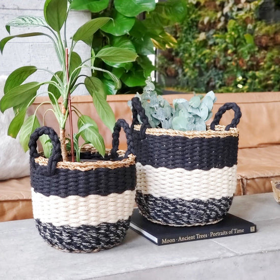 KORISSA Ula Stripe Basket, Black - lily & onyx