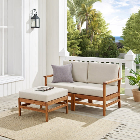 Walker Edison Vincent 3-Piece Modern Chevron Acacia Outdoor Sectional - lily & onyx
