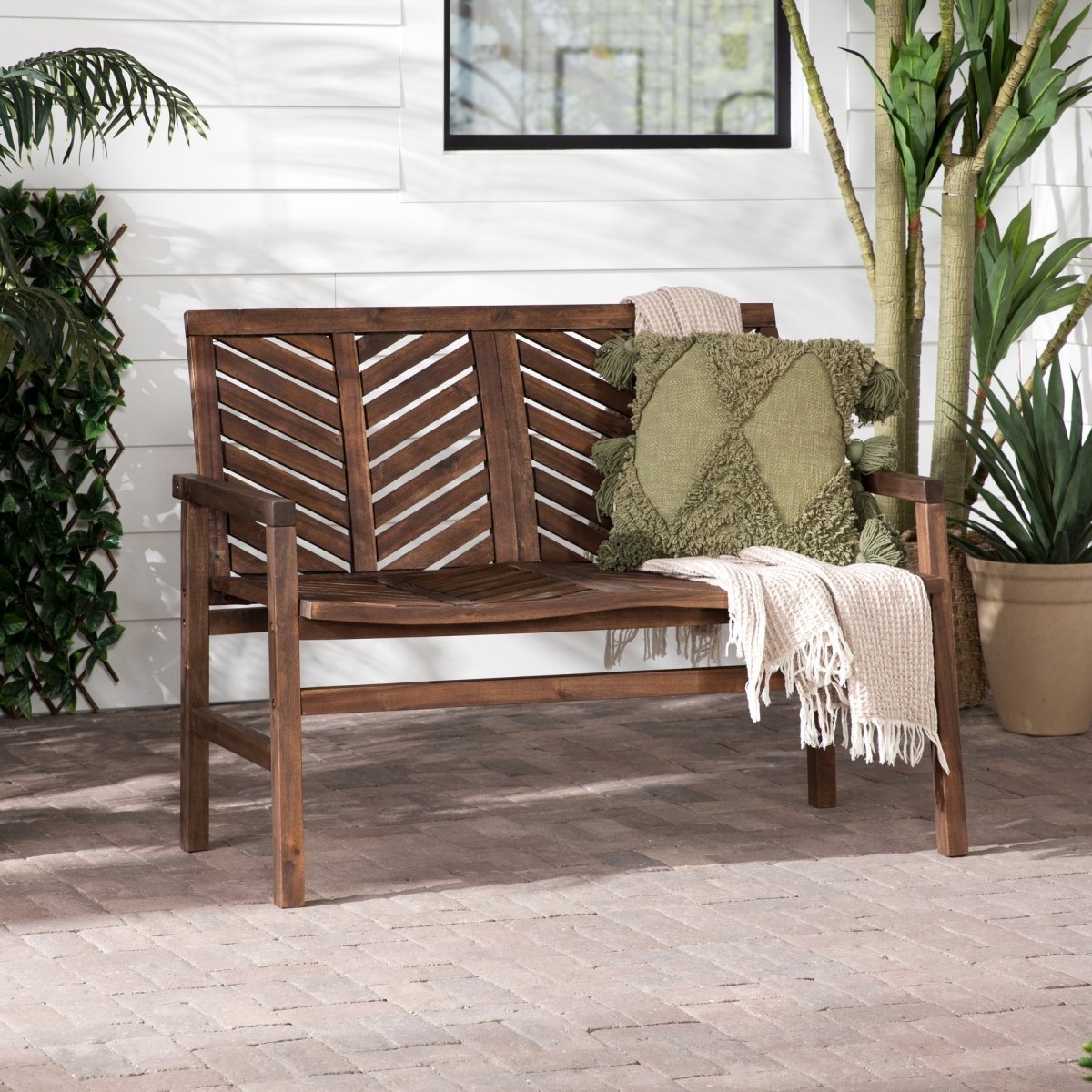 Walker Edison Vincent Patio Wood Loveseat Bench - lily & onyx