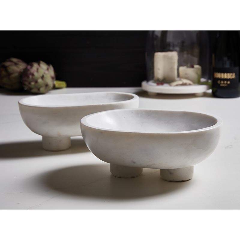 Santa Barbara Design Studio White Marble Footed Serving Bowl, Set of 2 - lily & onyx