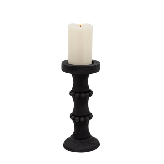 Sagebrook Home Wood Antique Style Candle Holder, Black - lily & onyx
