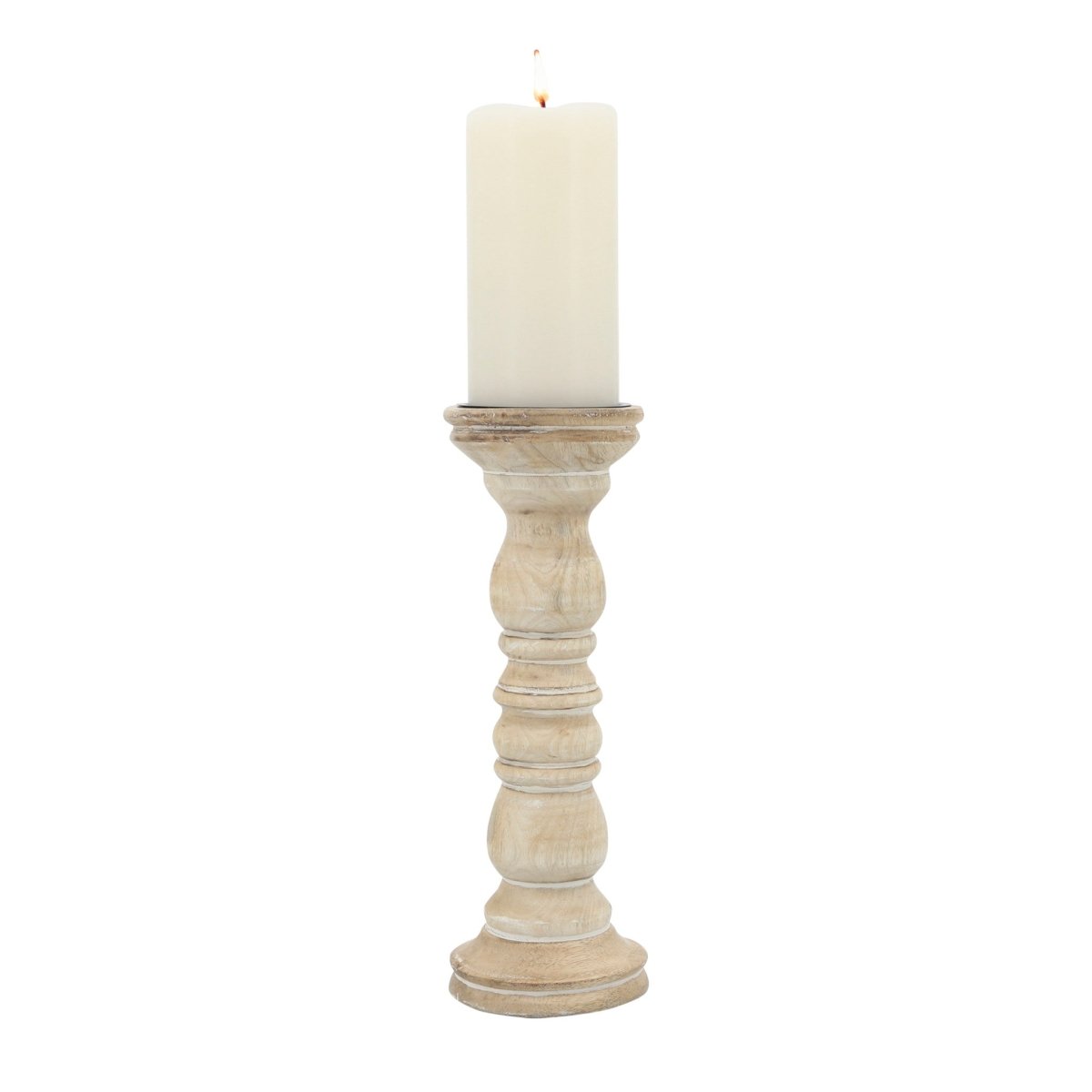 Sagebrook Home Wooden Pillar Candle Holder, Natural - lily & onyx
