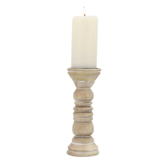 Sagebrook Home Wooden Pillar Candle Holder, Natural - lily & onyx