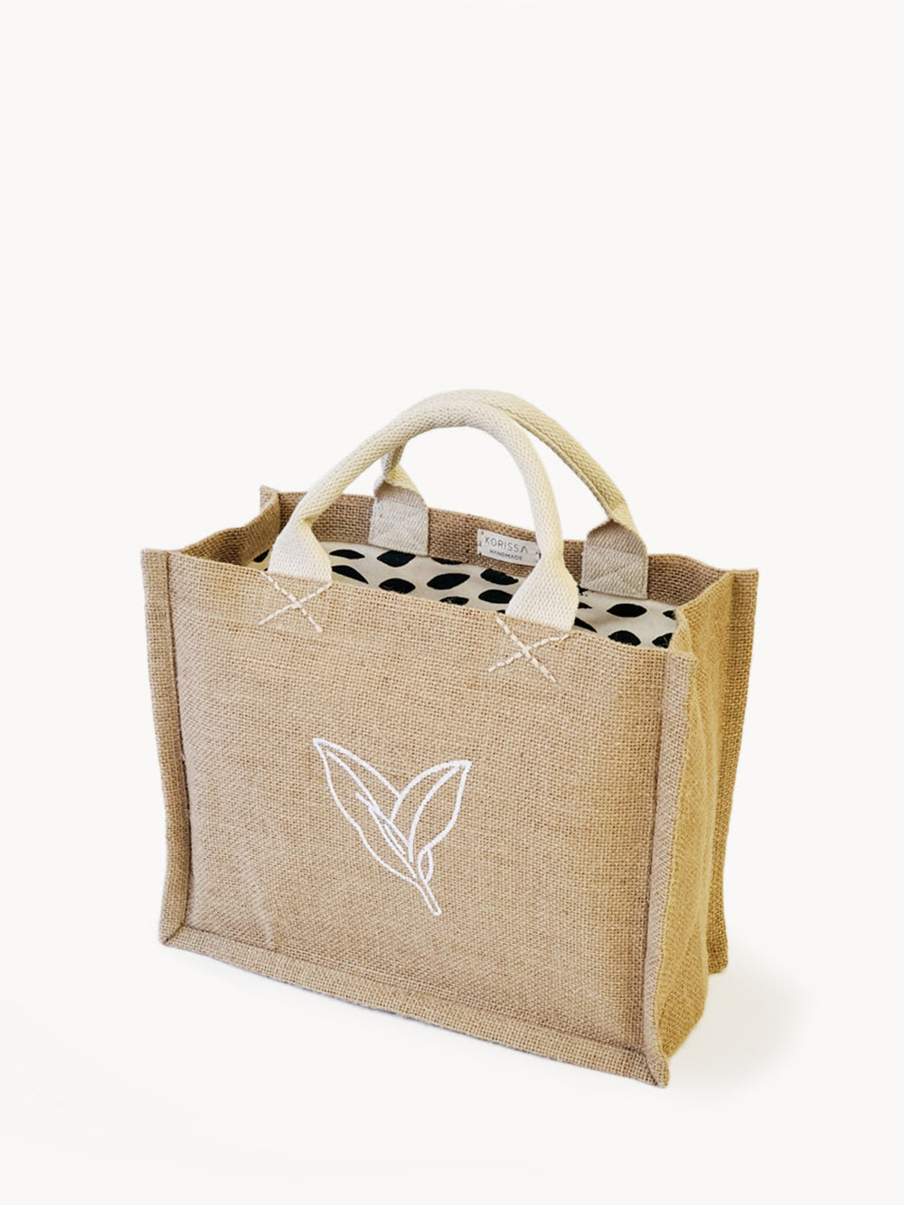 Jute Canvas Gift Bag with Green Leaves - Nature
