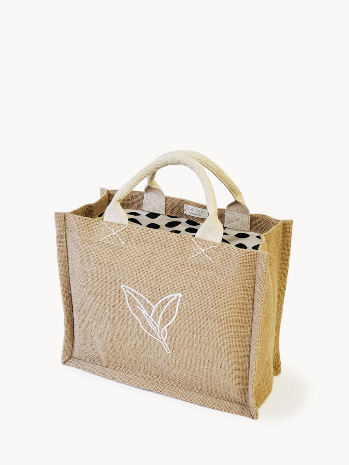 Jute Canvas Gift Bag with Green Leaves - Nature