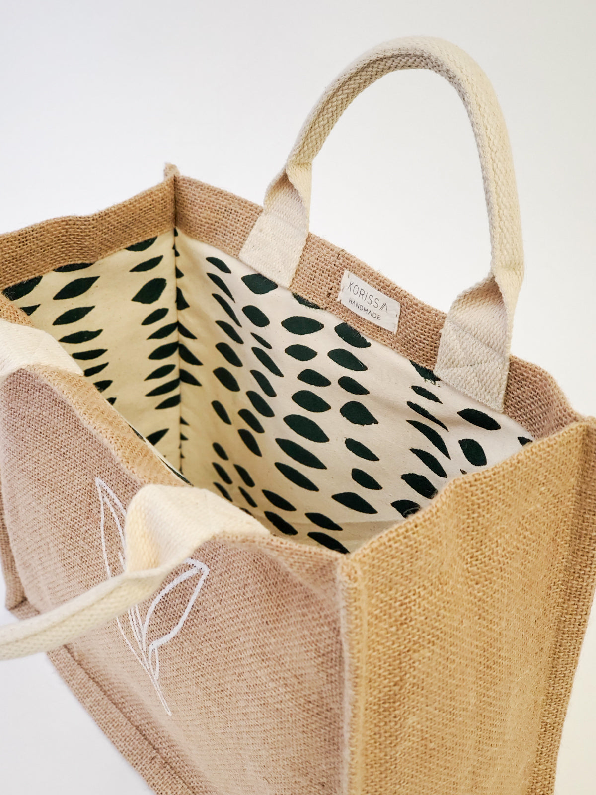 Jute Canvas Gift Bag with Green Leaves - Nature