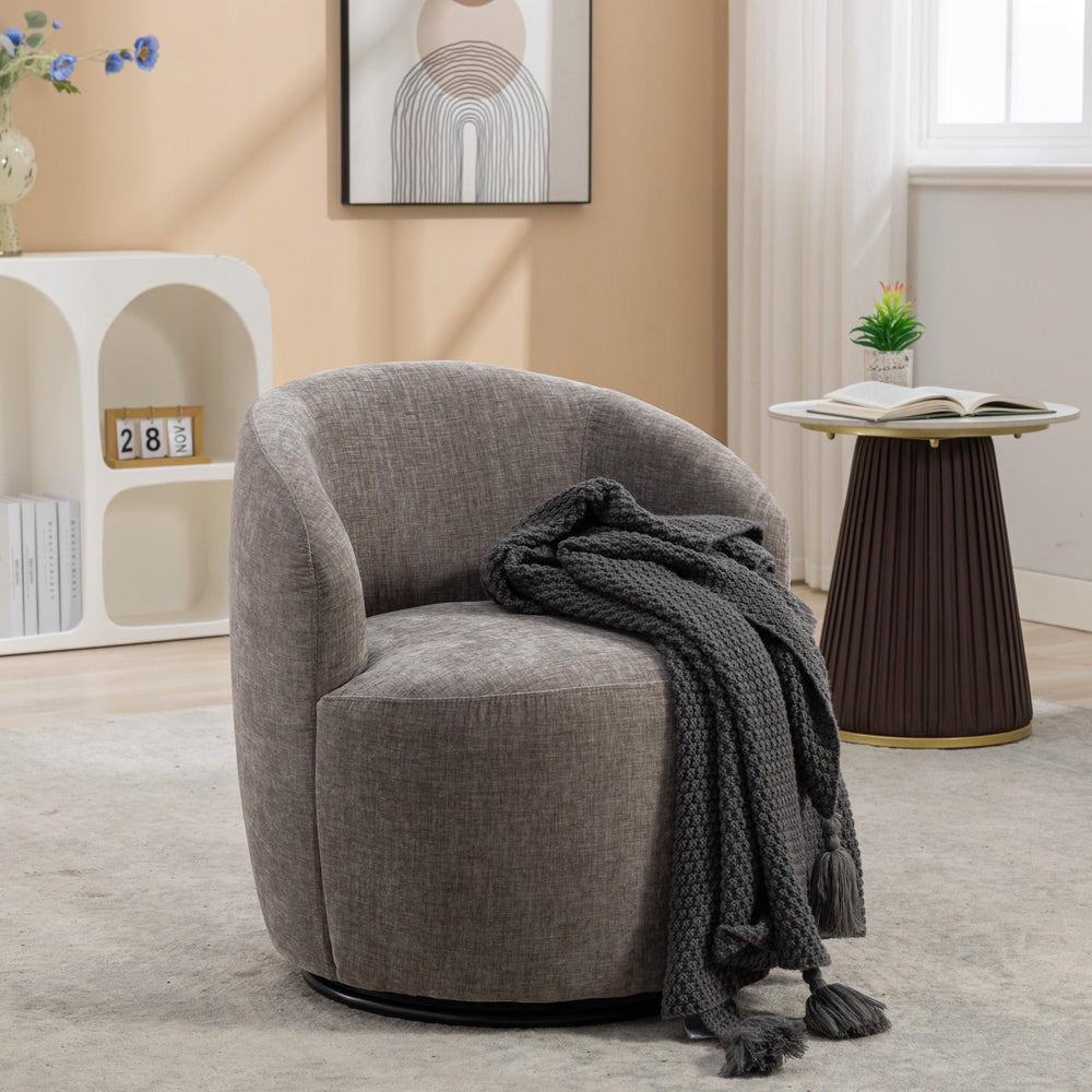 Chenille Swivel Accent Barrel Armchair, Gray
