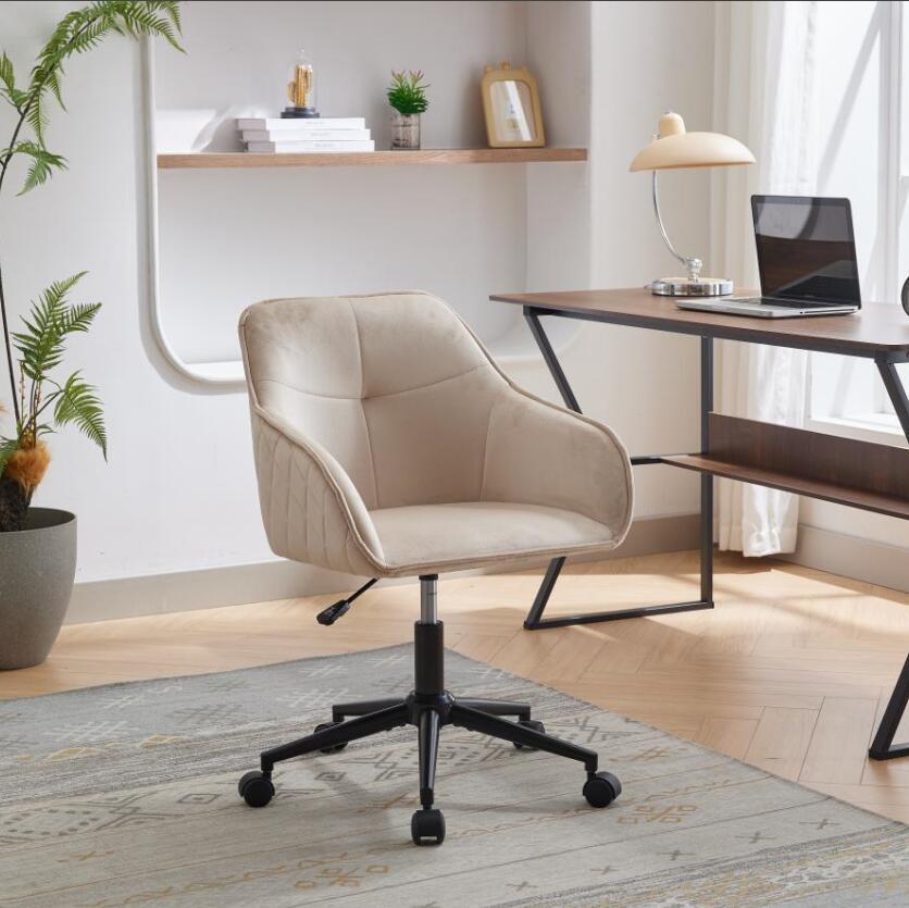 Light Camel Quilted Velvet Office Desk Chair
