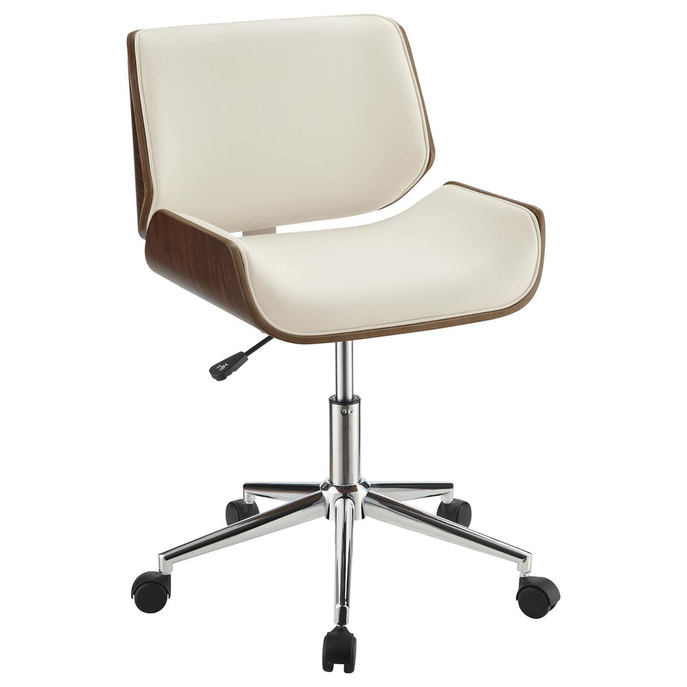 
                      
                        Ecru Faux Leather and Walnut Swivel Office Chair
                      
                    