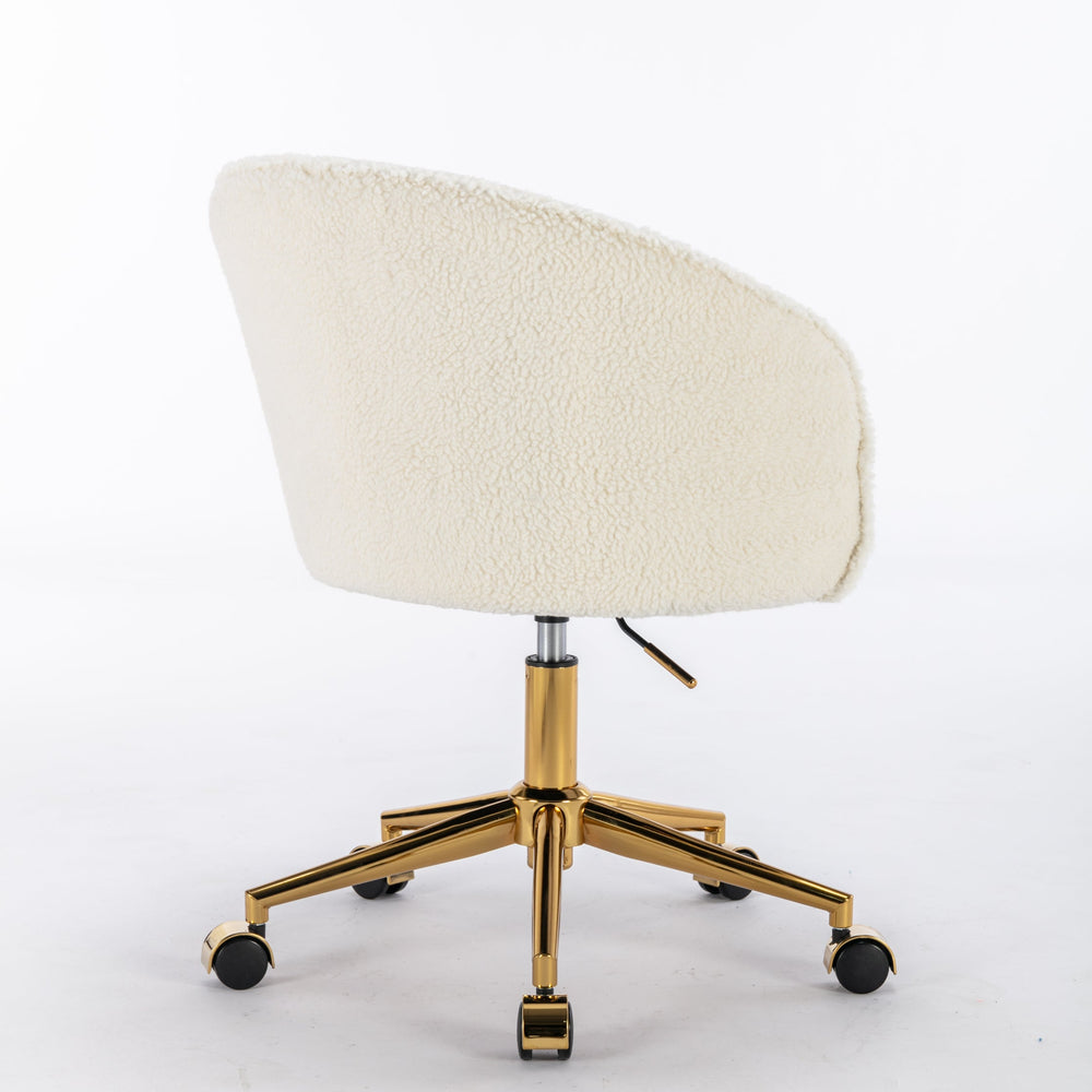 
                      
                        White Teddy Modern Desk Chair with Gold Rolling Base
                      
                    