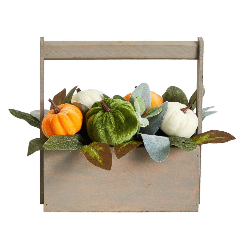 
                      
                        Nearly Natural 10” Fall Pumpkin Artificial Autumn Arrangement in Wood Basket - lily & onyx
                      
                    