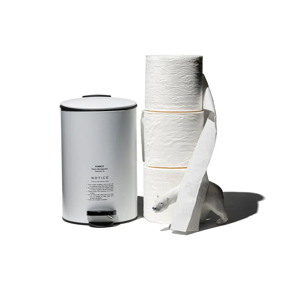 Steel Trash Can, White