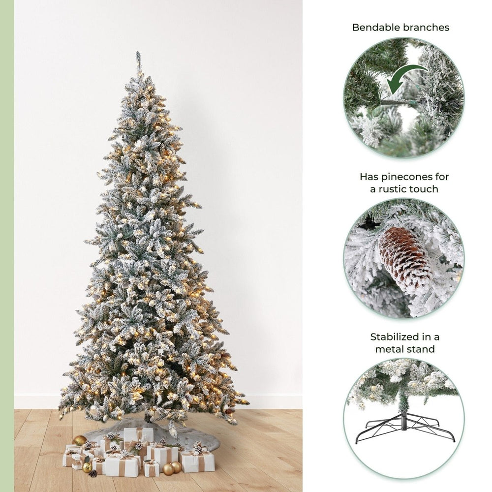 
                      
                        Nearly Natural 11’ Flocked Livingston Fir Artificial Christmas Tree with Pine Cones, 950 Clear Warm LED Lights and 3016 Bendable Branches - lily & onyx
                      
                    